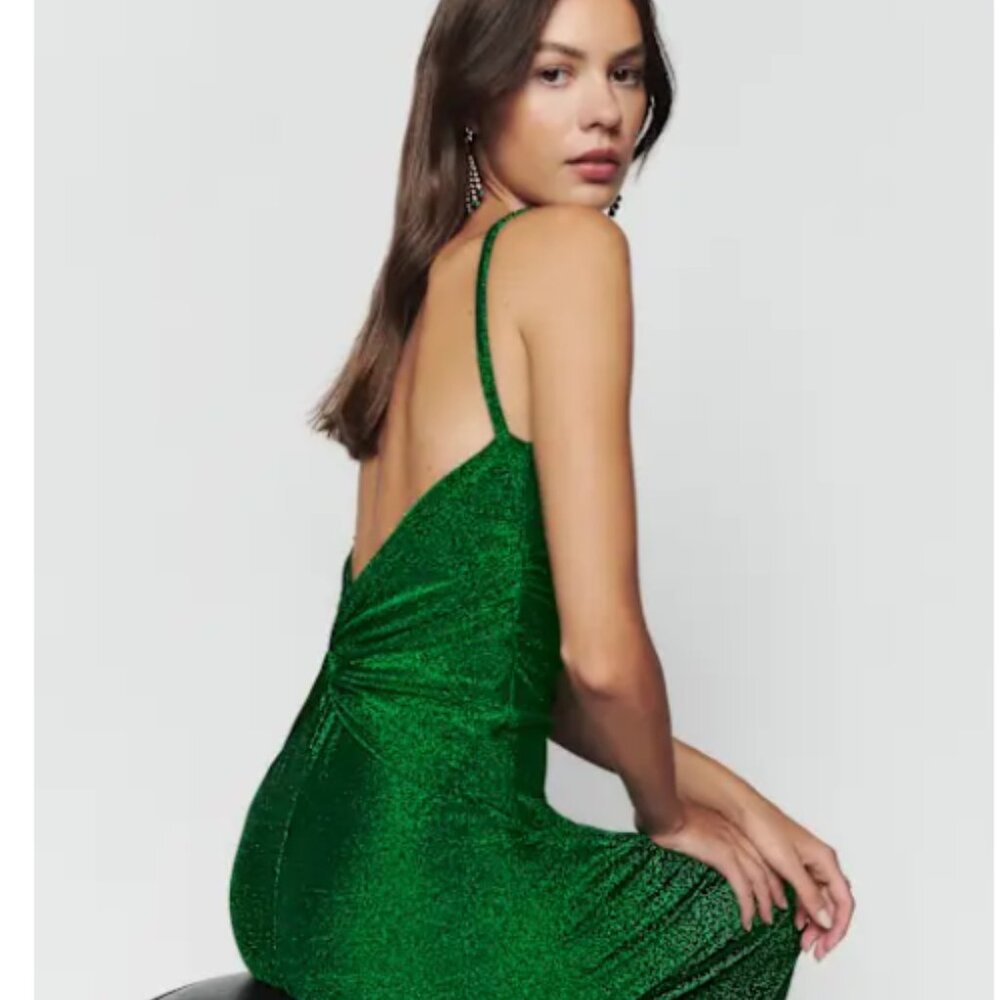 Reformation Breslin Low Back Midi Dress Emerald Sparkle | worn once - Picture 3 of 7